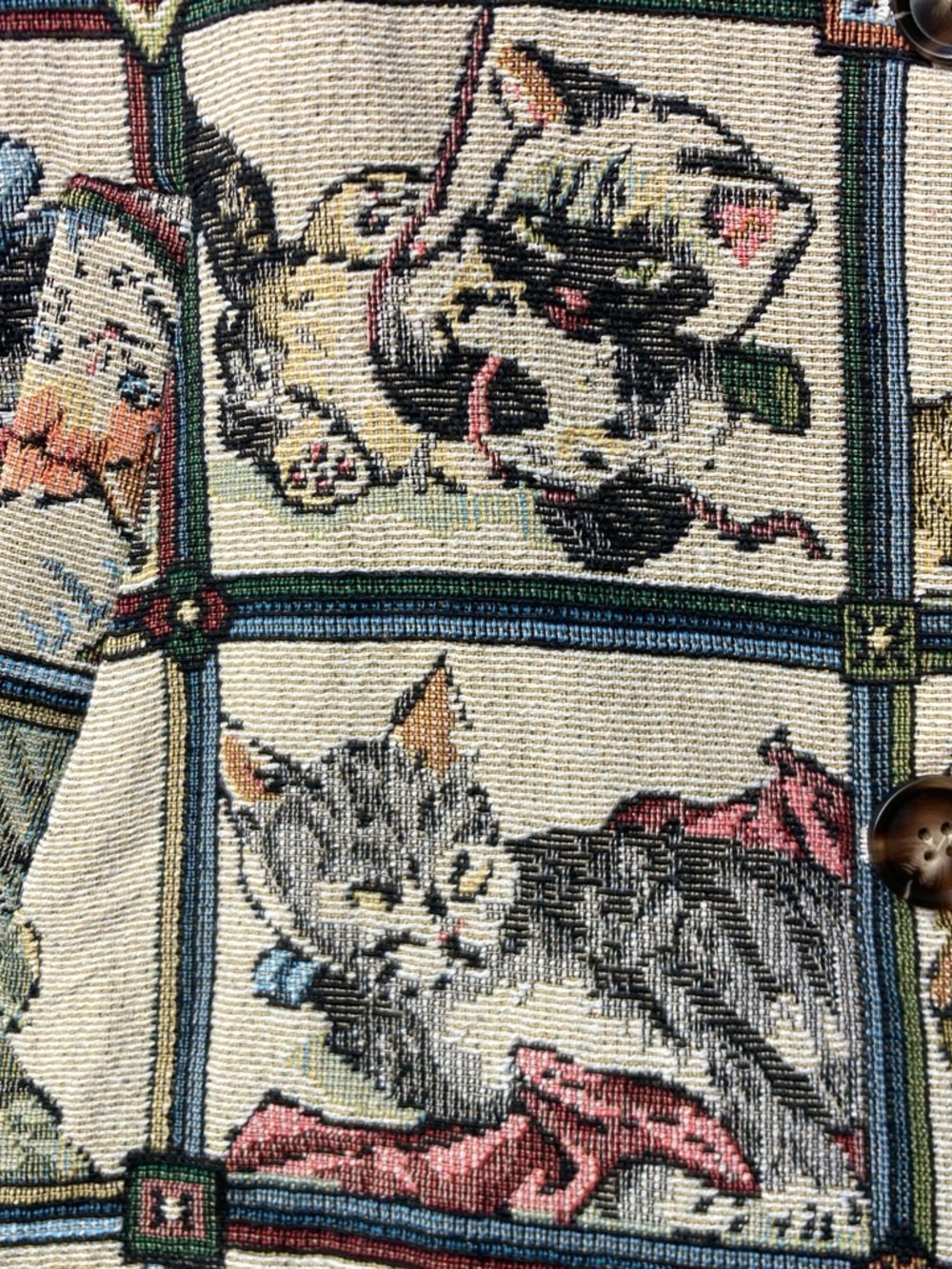 Cider Grandma core/Cottage/Whimsical Tapestry Cat-Print Blazer Jacket - Picture 3 of 4